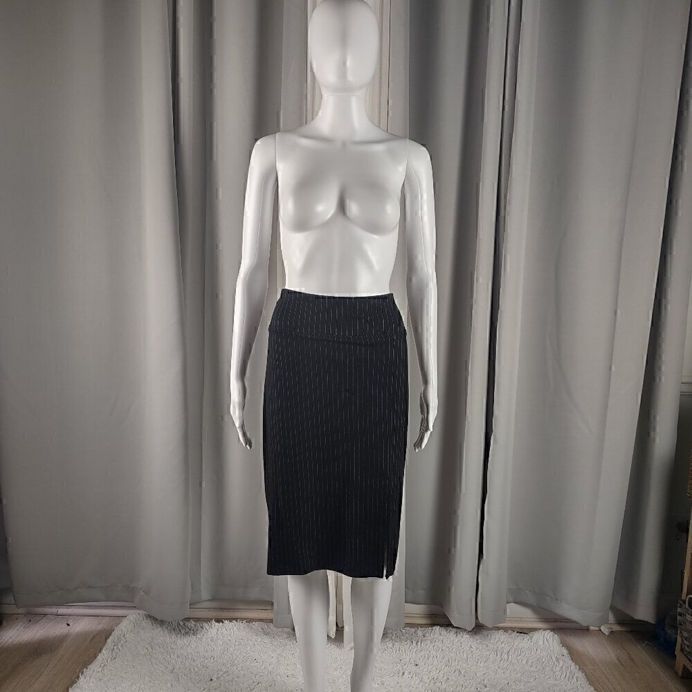 Worthington Women's Black, Gray Striped Stretchy, Side Slit Pencil Skirt Size XL